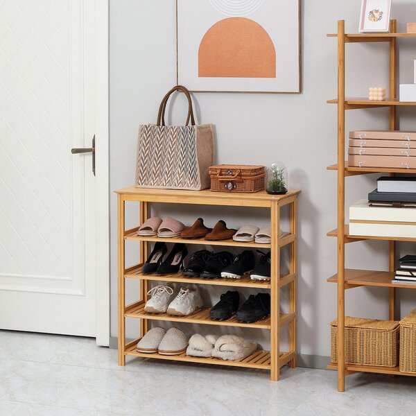 HOMCOM Botník, Stojan na boty s 5 úrovněmi, Organizér pro max. 20 párů bot, Police na boty pro předsíň, Chodbu, Bambus, 80 x 29 x 82 cm, Přírodní | Ao