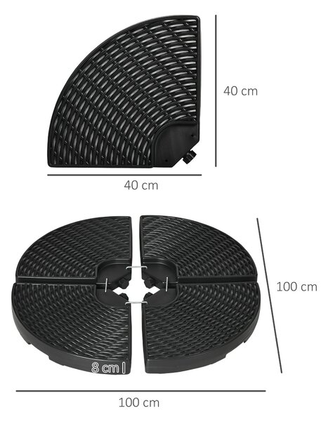 Outsunny 4dílný základový blok pro výsuvné slunečníky, odolný vůči počasí, plnitelný 52 kg vody nebo 68 kg písku, HDPE, černý | Aosom