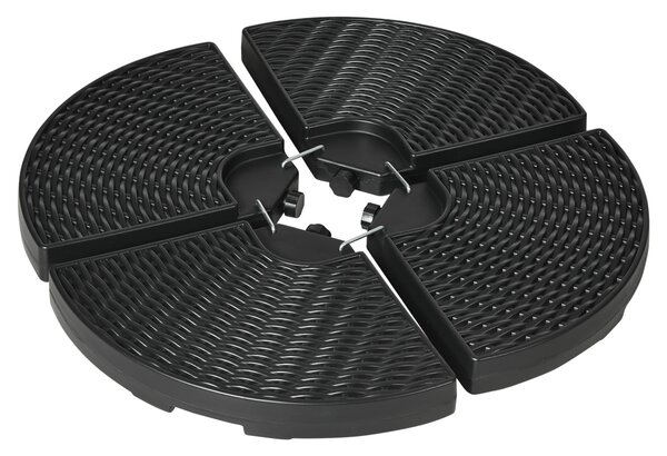 Outsunny 4dílný základový blok pro výsuvné slunečníky, odolný vůči počasí, plnitelný 52 kg vody nebo 68 kg písku, HDPE, černý | Aosom