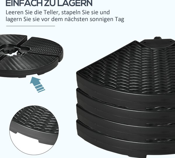Outsunny 4dílný základový blok pro výsuvné slunečníky, odolný vůči počasí, plnitelný 52 kg vody nebo 68 kg písku, HDPE, černý | Aosom