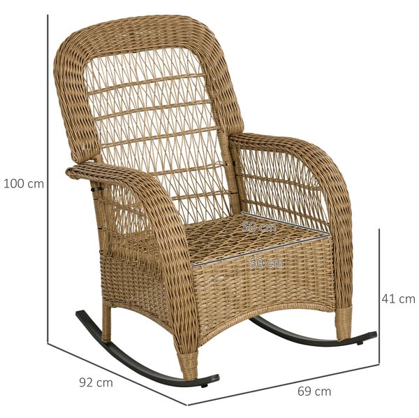 Ratanové houpací křeslo Outsunny, houpací křeslo s polštáři, zahradní křeslo s pratelnými potahy, lounge nábytek pro dvorek, zahradu, terasu, žluté, 6