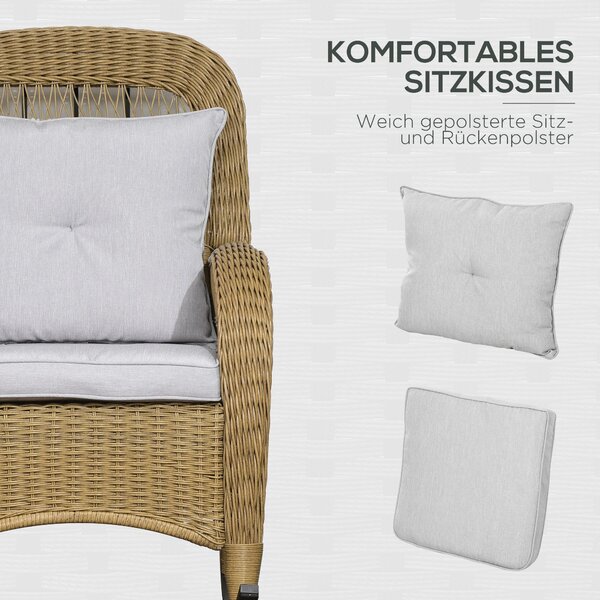 Ratanové houpací křeslo Outsunny, houpací křeslo s polštáři, zahradní křeslo s pratelnými potahy, lounge nábytek pro dvorek, zahradu, terasu, žluté, 6