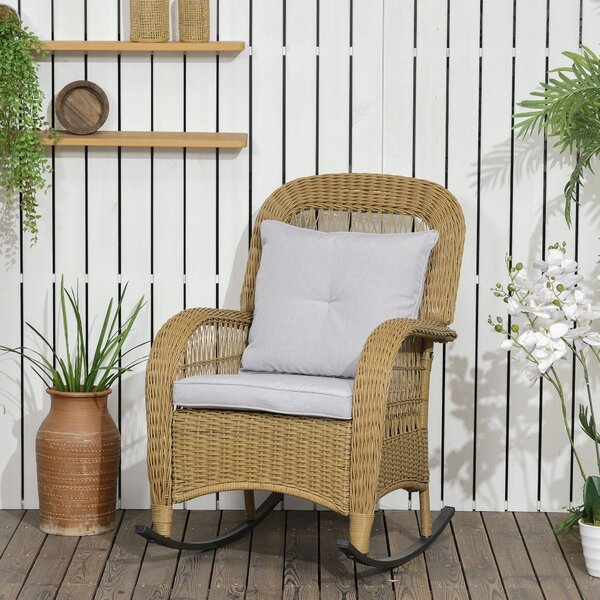Ratanové houpací křeslo Outsunny, houpací křeslo s polštáři, zahradní křeslo s pratelnými potahy, lounge nábytek pro dvorek, zahradu, terasu, žluté, 6