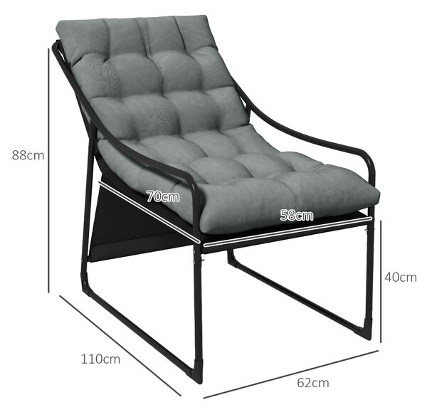 Zahradní křeslo Outsunny s tlustým sedákem a opěrkami, nosnost do 120 kg, pro zahradu a balkon, šedé | Aosom