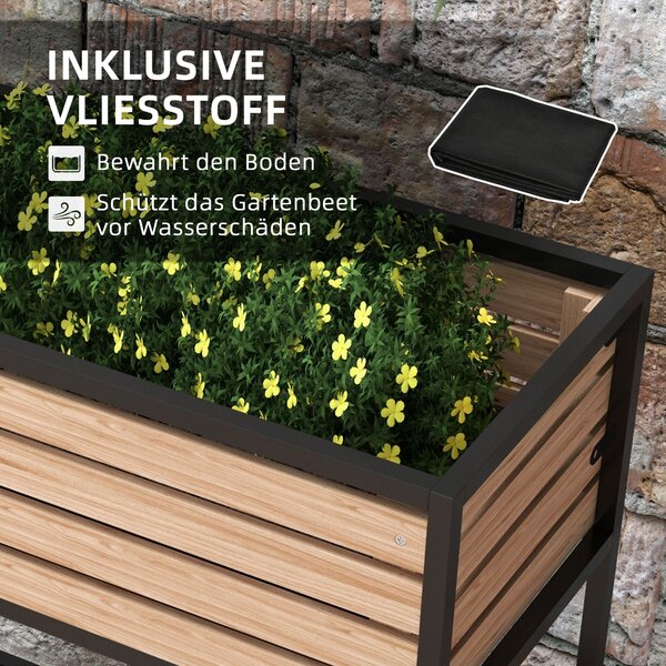 Dvoustupňový vyvýšený záhon Outsunny, 2-vrstvý květináč s policí, zdvižený zeleninový záhon s fleece výstelkou, bylinkový záhon pro zahradu a balkon