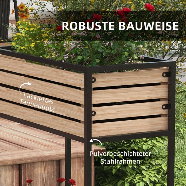 Dvoustupňový vyvýšený záhon Outsunny, 2-vrstvý květináč s policí, zdvižený zeleninový záhon s fleece výstelkou, bylinkový záhon pro zahradu a balkon