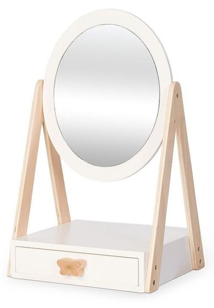 Dřevěné stolní zrcadlo se zásuvkou 40 cm bílé