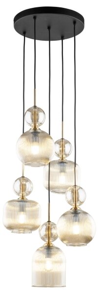 Lustr na lanku SOPHIA 5xE14/10W/230V černá/kouřová béžová