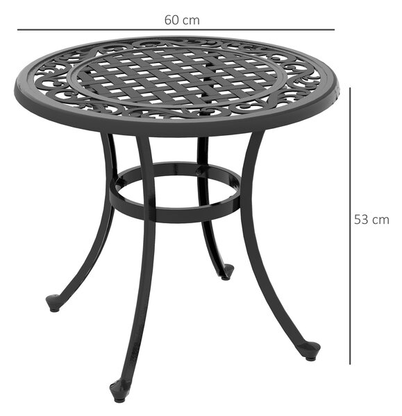 Outsunny Boční Stolek, Zahradní Stolek, Patio Stolek s Hliníkovým Rámem, Kavový Stolek s Nosností až 50 kg pro Zahradu a Balkon, Černý, 60 x 60 x 53 c