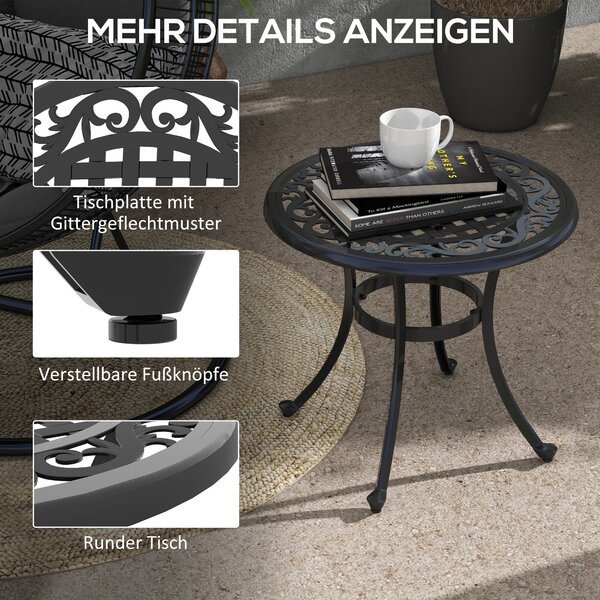 Outsunny Boční Stolek, Zahradní Stolek, Patio Stolek s Hliníkovým Rámem, Kavový Stolek s Nosností až 50 kg pro Zahradu a Balkon, Černý, 60 x 60 x 53 c