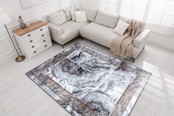 Makro Abra Kusový koberec pratelný MIRO 51278.812 Mramor Řecký vzor protiskluzový šedý zlatý Rozměr: 140x190 cm