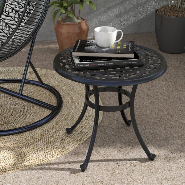 Outsunny Boční Stolek, Zahradní Stolek, Patio Stolek s Hliníkovým Rámem, Kavový Stolek s Nosností až 50 kg pro Zahradu a Balkon, Černý, 60 x 60 x 53 c