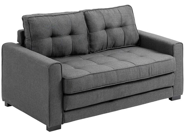 HOMCOM Rozkládací pohovka pro spaní 2-místná látková pohovka s funkcí spaní, pohovka s dotekem lnu, gumovníkové dřevo, šedá 147,5 x 75 x 85 cm | Aosom