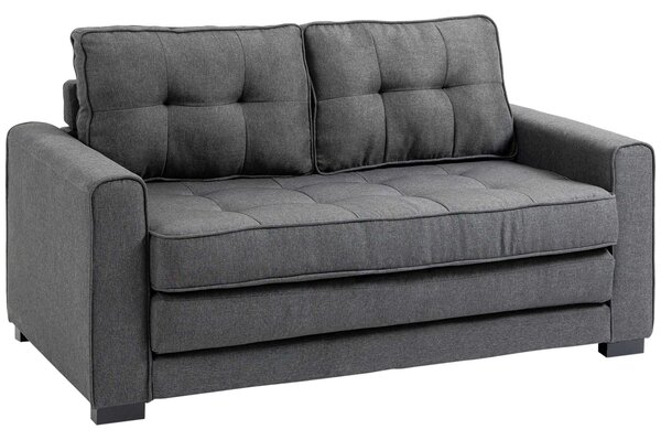 HOMCOM Rozkládací pohovka pro spaní 2-místná látková pohovka s funkcí spaní, pohovka s dotekem lnu, gumovníkové dřevo, šedá 147,5 x 75 x 85 cm | Aosom
