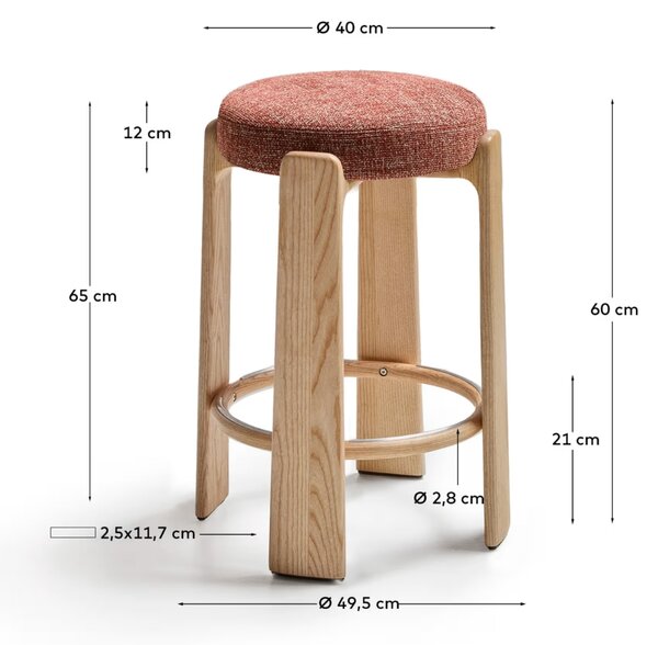 Kave Home Terakotově červená dřevěná barová židle Granite II. 65 cm