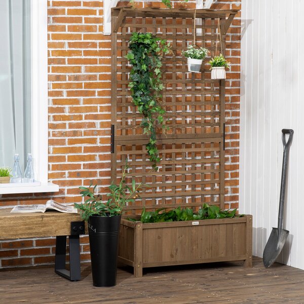 Outsunny Vyvýšený Záhon s Trellis, Dřevěný Záhon 90 x 45 x 183 cm pro Zahradní Balkon a Terasu, Květináč pro Popínavé Rostliny | Aosom