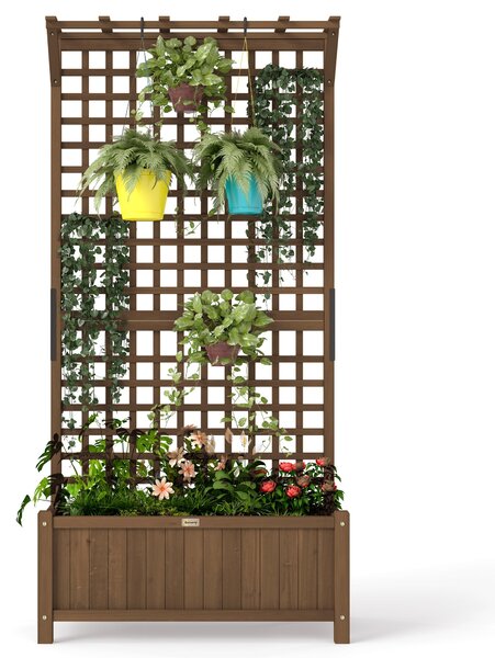 Outsunny Vyvýšený Záhon s Trellis, Dřevěný Záhon 90 x 45 x 183 cm pro Zahradní Balkon a Terasu, Květináč pro Popínavé Rostliny | Aosom