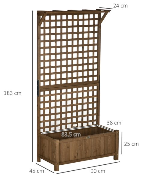 Outsunny Vyvýšený Záhon s Trellis, Dřevěný Záhon 90 x 45 x 183 cm pro Zahradní Balkon a Terasu, Květináč pro Popínavé Rostliny | Aosom