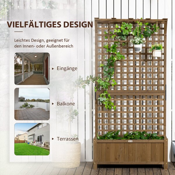 Outsunny Vyvýšený Záhon s Trellis, Dřevěný Záhon 90 x 45 x 183 cm pro Zahradní Balkon a Terasu, Květináč pro Popínavé Rostliny | Aosom