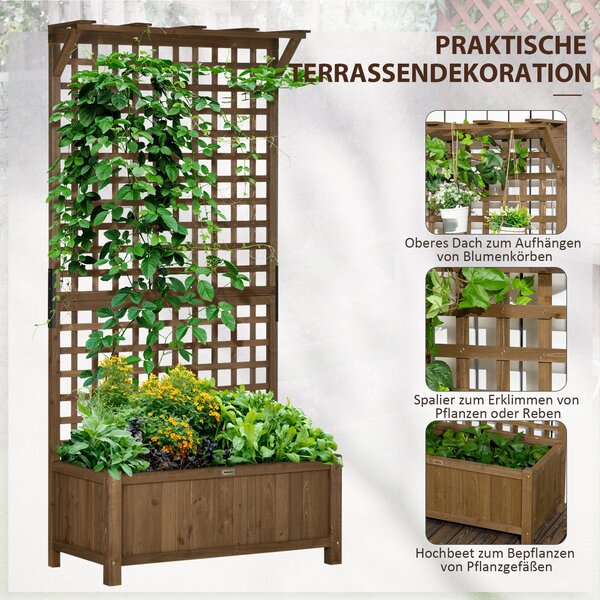 Outsunny Vyvýšený Záhon s Trellis, Dřevěný Záhon 90 x 45 x 183 cm pro Zahradní Balkon a Terasu, Květináč pro Popínavé Rostliny | Aosom
