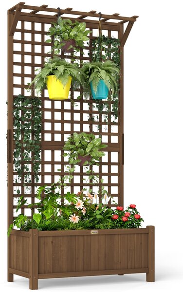 Outsunny Vyvýšený Záhon s Trellis, Dřevěný Záhon 90 x 45 x 183 cm pro Zahradní Balkon a Terasu, Květináč pro Popínavé Rostliny | Aosom
