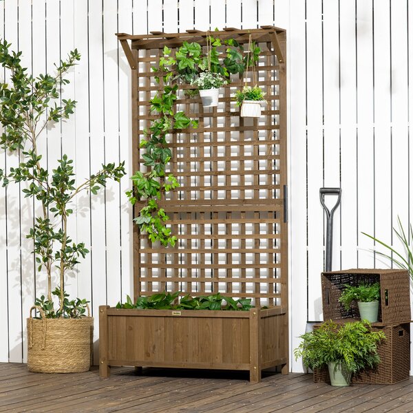Outsunny Vyvýšený Záhon s Trellis, Dřevěný Záhon 90 x 45 x 183 cm pro Zahradní Balkon a Terasu, Květináč pro Popínavé Rostliny | Aosom