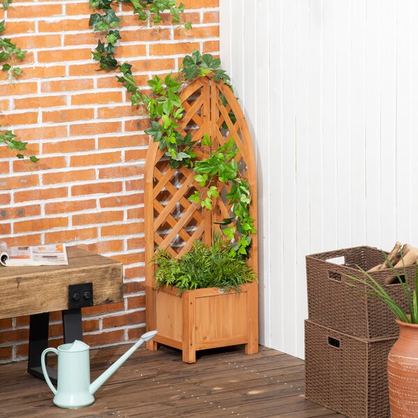 Outsunny Květinová Bedna s Trellis, Květináč, Obal na Rostliny, Květinová Bedna pro Zahradu, Terasu, Balkon, Přírodní Dřevo, Hnědá, 32 x 32 x 108 cm |