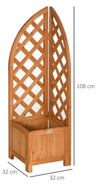Outsunny Květinová Bedna s Trellis, Květináč, Obal na Rostliny, Květinová Bedna pro Zahradu, Terasu, Balkon, Přírodní Dřevo, Hnědá, 32 x 32 x 108 cm |