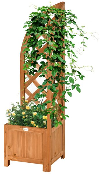 Outsunny Květinová Bedna s Trellis, Květináč, Obal na Rostliny, Květinová Bedna pro Zahradu, Terasu, Balkon, Přírodní Dřevo, Hnědá, 32 x 32 x 108 cm |