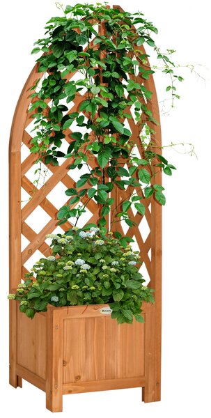 Outsunny Květinová Bedna s Trellis, Květináč, Obal na Rostliny, Květinová Bedna pro Zahradu, Terasu, Balkon, Přírodní Dřevo, Hnědá, 32 x 32 x 108 cm |