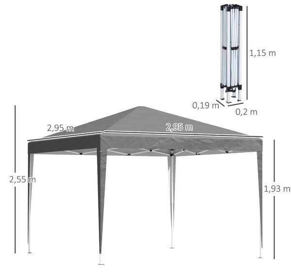 Outsunny Zahradní altán 3x3m Skládací Pop-up Altán Skládací Zahradní Markýza Proti UV + Přenosná Taška Ocelový Oxford Šedý | Aosom