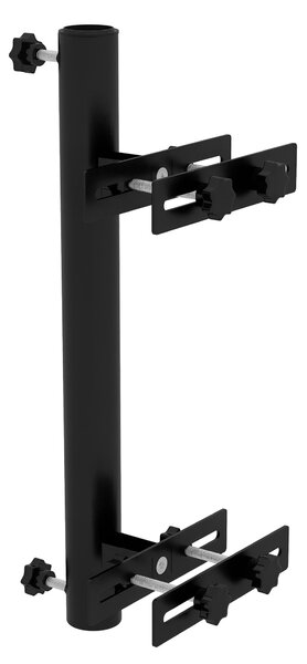 Držák slunečníku Outsunny na balkon s nastavitelnými svorkami pro zábradlí, podporuje slunečníky s průměrem 48 mm a 38 mm, 21x14x58 cm, černý kov | Ao