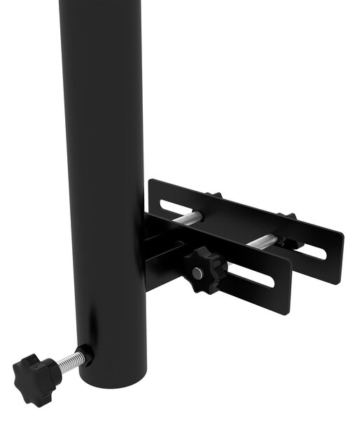 Držák slunečníku Outsunny na balkon s nastavitelnými svorkami pro zábradlí, podporuje slunečníky s průměrem 48 mm a 38 mm, 21x14x58 cm, černý kov | Ao