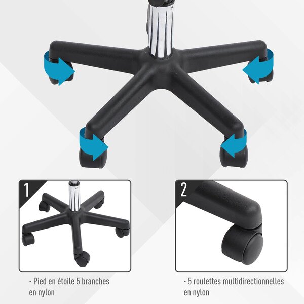 HOMCOM Černý Výškově Nastavitelný Křeslo s Otočnými Kolečky a Ergonomickým Opěradlem | Aosom