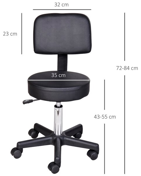 HOMCOM Černý Výškově Nastavitelný Křeslo s Otočnými Kolečky a Ergonomickým Opěradlem | Aosom