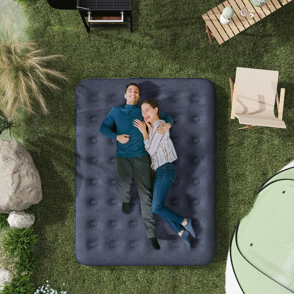Outsunny Nafukovací matrace pro 2 osoby s integrovanou ruční pumpou, sametový povrch, ideální na kempování a cestování - 203D x 152Š x 22V cm, modrá |