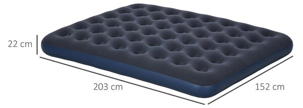 Outsunny Nafukovací matrace pro 2 osoby s integrovanou ruční pumpou, sametový povrch, ideální na kempování a cestování - 203D x 152Š x 22V cm, modrá |