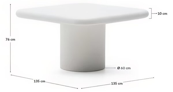 Bílý cementový zahradní jídelní stůl Kave Home Addaia 135 x 135 cm