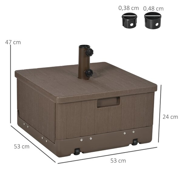 Outsunny Základna pro Slunečník s Hmotností, Která Slouží jako Boční Stůl a Květináč s Odtokovými Koly a Rukojeťmi, PE a Kov, Rozměry 53 x 53 x 47 cm