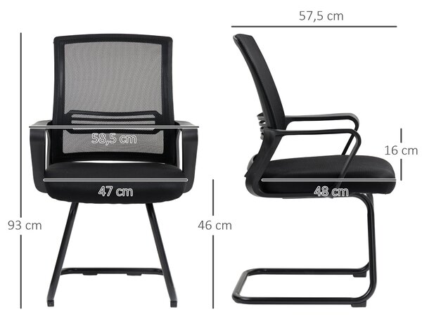 HOMCOM Křeslo do Kanceláře s Mřížkovaným Potahem, Ergonomické Křeslo na Schůzky s Kluznou Podlahou, pro Zasedací Místnost, Ložnici, Čekárnu, Recepce