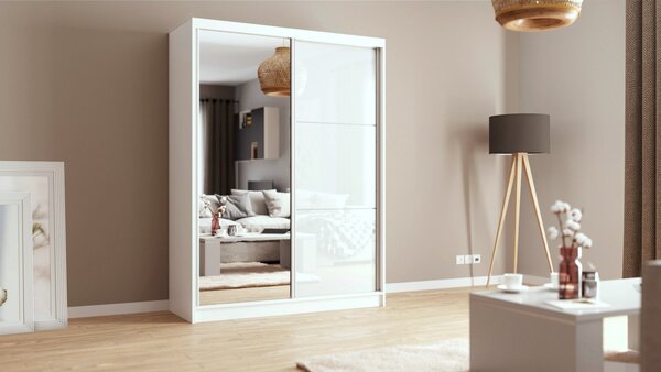 Bílá šatní skříň se zrcadlem Phani 160 cm S dojezdem