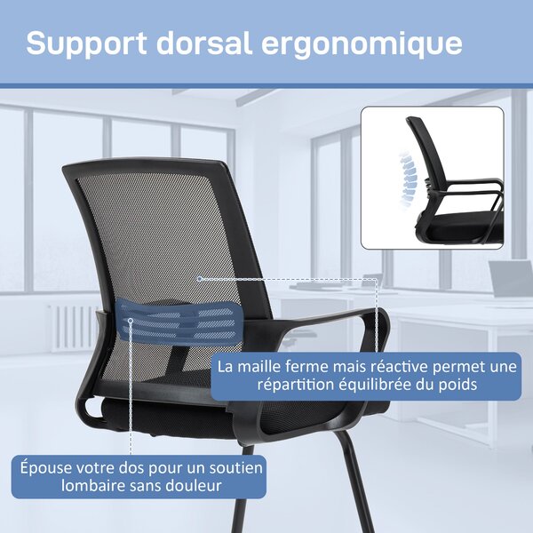 HOMCOM Křeslo do Kanceláře s Mřížkovaným Potahem, Ergonomické Křeslo na Schůzky s Kluznou Podlahou, pro Zasedací Místnost, Ložnici, Čekárnu, Recepce
