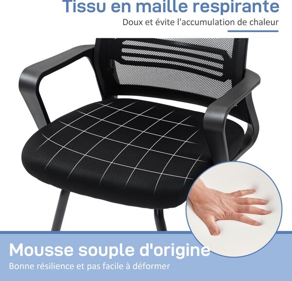 HOMCOM Křeslo do Kanceláře s Mřížkovaným Potahem, Ergonomické Křeslo na Schůzky s Kluznou Podlahou, pro Zasedací Místnost, Ložnici, Čekárnu, Recepce