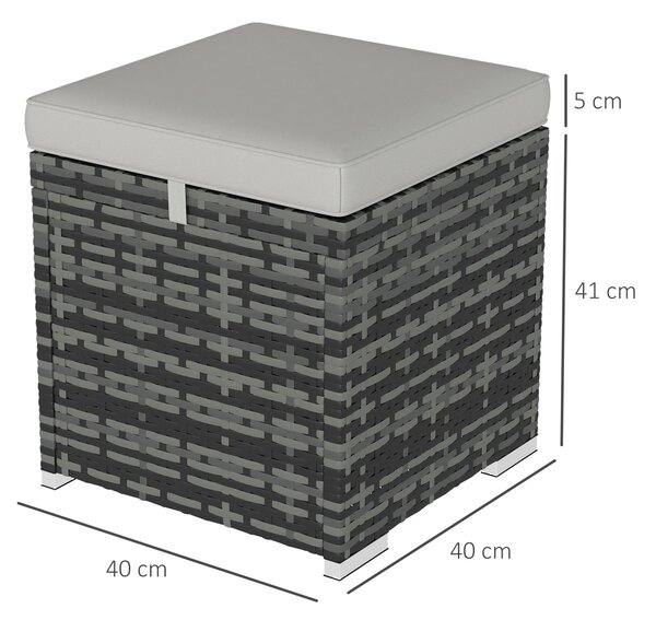 Outsunny Sada 2 Stoliček s Úložným Prostorem z PE Rattanu, Zahradní Podnožka s Odnímatelnými Polštáři, Pouf 40 x 40 x 41 cm, Světlá šedá | Aosom