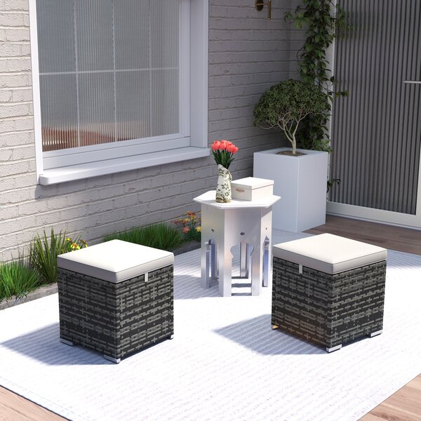 Outsunny Sada 2 Stoliček s Úložným Prostorem z PE Rattanu, Zahradní Podnožka s Odnímatelnými Polštáři, Pouf 40 x 40 x 41 cm, Světlá šedá | Aosom