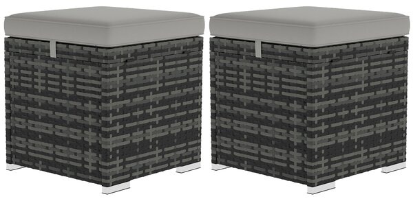 Outsunny Sada 2 Stoliček s Úložným Prostorem z PE Rattanu, Zahradní Podnožka s Odnímatelnými Polštáři, Pouf 40 x 40 x 41 cm, Světlá šedá | Aosom