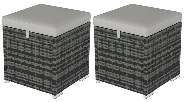 Outsunny Sada 2 Stoliček s Úložným Prostorem z PE Rattanu, Zahradní Podnožka s Odnímatelnými Polštáři, Pouf 40 x 40 x 41 cm, Světlá šedá | Aosom