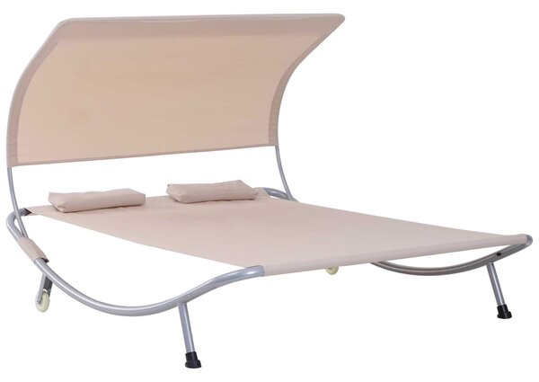 Outsunny Dvoumístné Zahradní Lehátko Moderní Design Nastavitelná Střecha 2 Kola 2 Polštáře Epoxidová Ocel Polyester Písek | Aosom