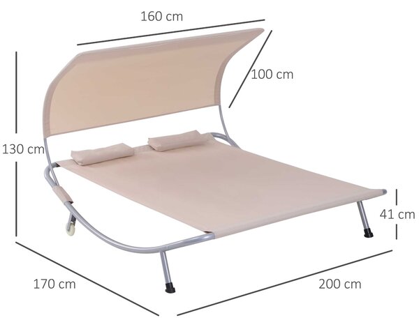 Outsunny Dvoumístné Zahradní Lehátko Moderní Design Nastavitelná Střecha 2 Kola 2 Polštáře Epoxidová Ocel Polyester Písek | Aosom