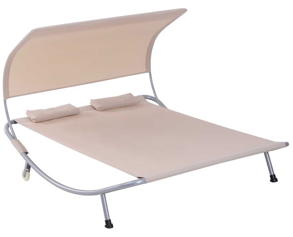 Outsunny Dvoumístné Zahradní Lehátko Moderní Design Nastavitelná Střecha 2 Kola 2 Polštáře Epoxidová Ocel Polyester Písek | Aosom
